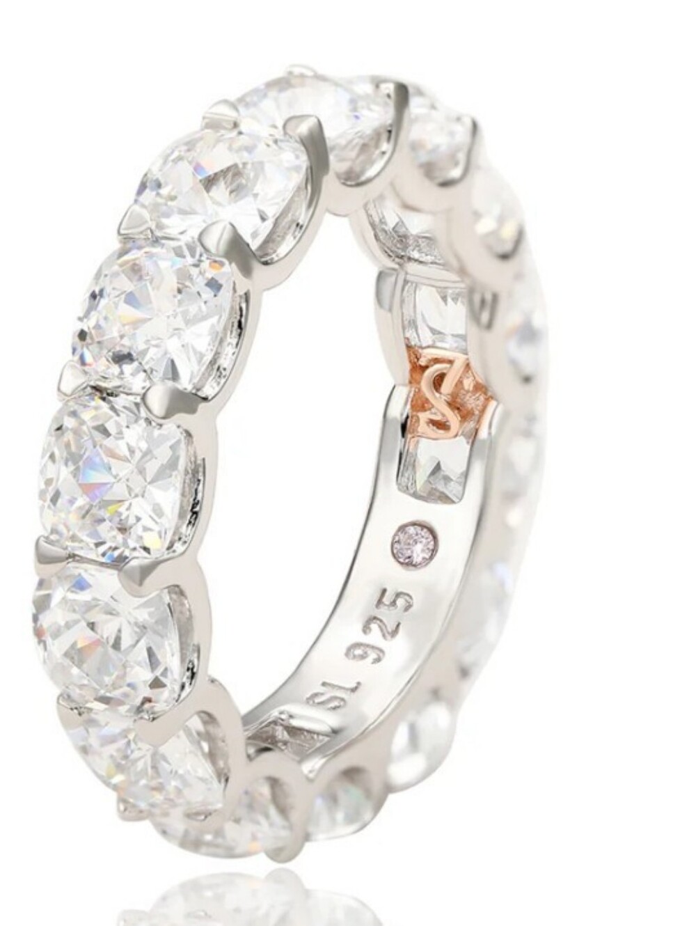 Suzy Levian Sterling Silver Cubic Zirconia White Checkered Cushion Cut Eternity